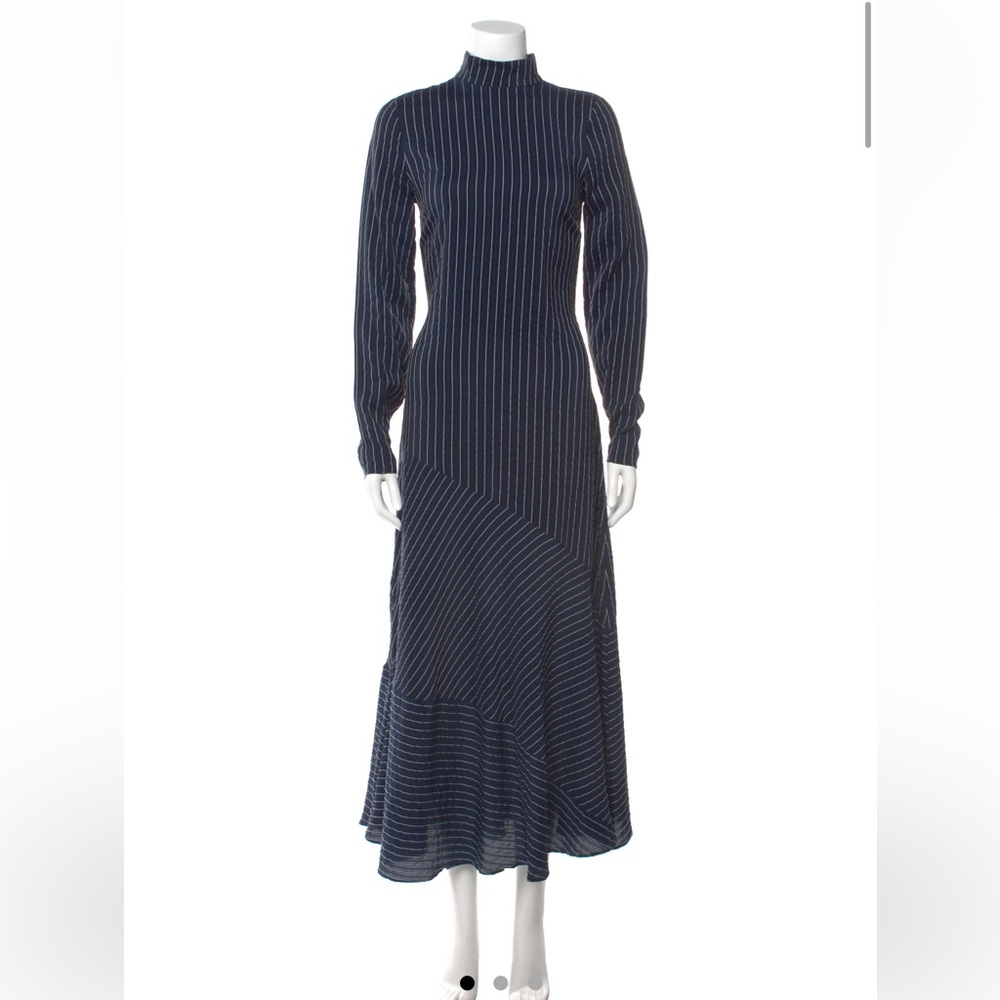 Gannie navy silk long sleeve dress